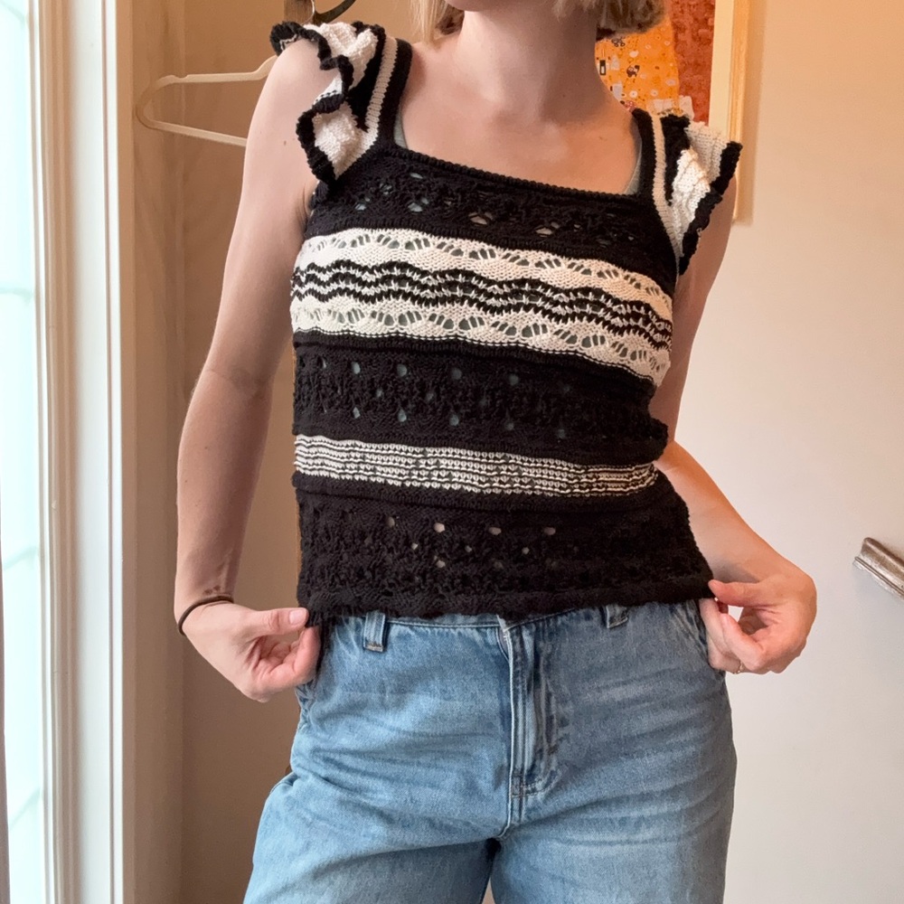 Black and White Striped Women's Top